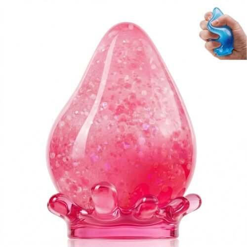 Blue NeeDoh Dream Drop raindrop squish toy resting on its clear splash-shaped stand — Image 2 of 7