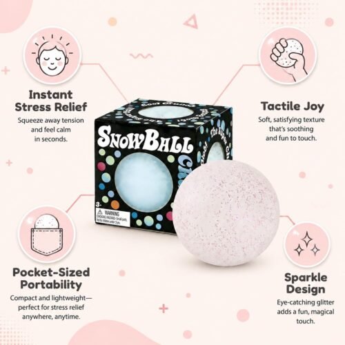 Soft pink NeeDoh Snowball sitting on a desk — Image 2 of 6