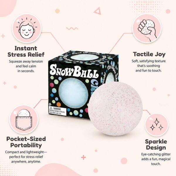 Soft pink NeeDoh Snowball sitting on a desk — Image 2 of 6