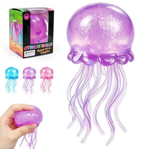 NeeDoh JellySquish Sparkle jellyfish squishy showing glitter dome and soft tentacles — Image 2 of 9