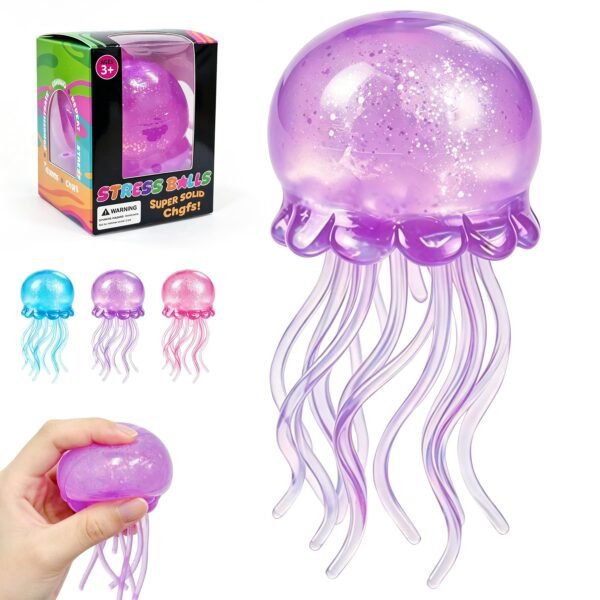 NeeDoh JellySquish Sparkle jellyfish squishy showing glitter dome and soft tentacles — Image 2 of 9