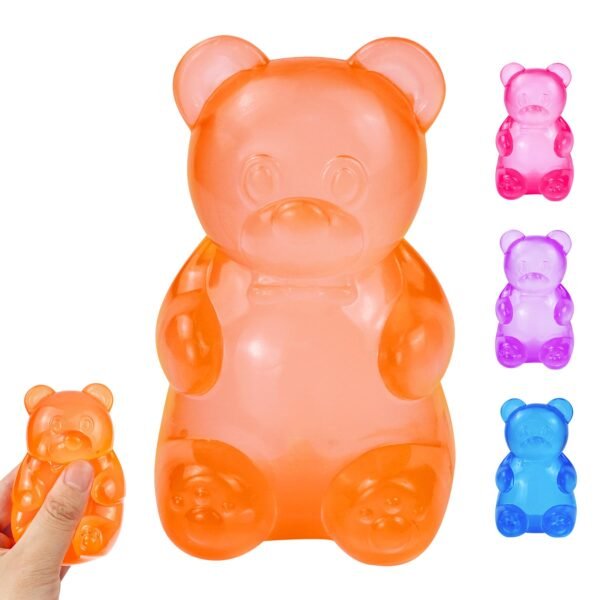 Blue jelly NeeDoh Gummy Bear Taba Squishy being squeezed — Image 3 of 11
