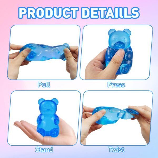 Blue jelly NeeDoh Gummy Bear Taba Squishy being squeezed — Image 6 of 11