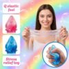 Blue NeeDoh Dream Drop raindrop squish toy resting on its clear splash-shaped stand — Image 3 of 7