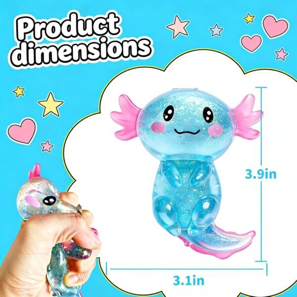Glitter axolotl squishy two-pack showing pink and blue toys — Image 3 of 10