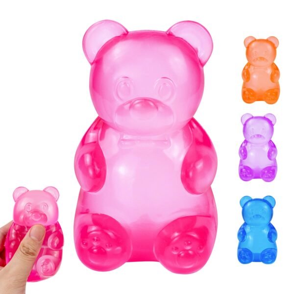 Blue jelly NeeDoh Gummy Bear Taba Squishy being squeezed — Image 4 of 11