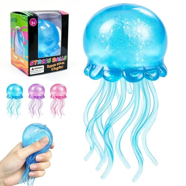 NeeDoh JellySquish Sparkle jellyfish squishy showing glitter dome and soft tentacles — Image 3 of 9