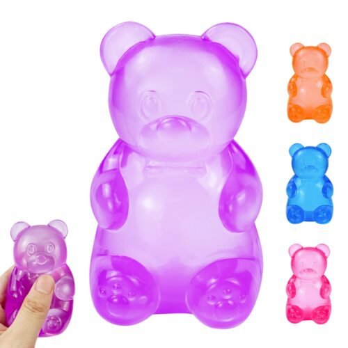 Blue jelly NeeDoh Gummy Bear Taba Squishy being squeezed — Image 2 of 11