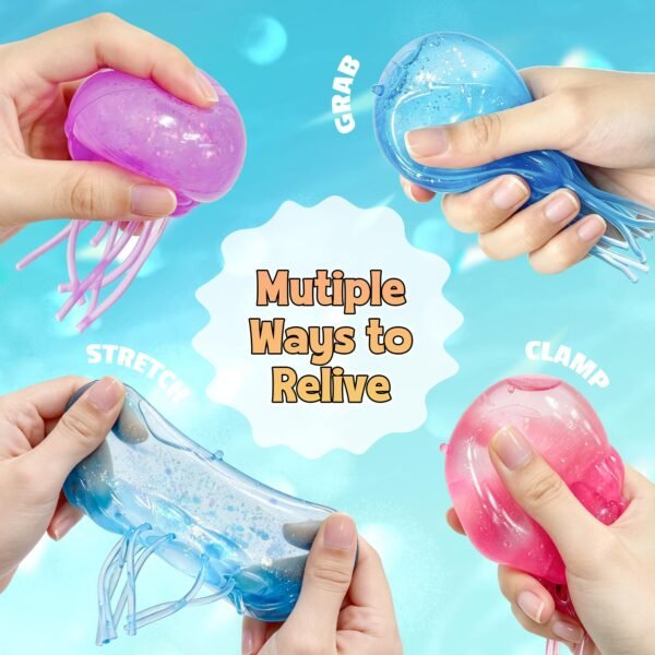 NeeDoh JellySquish Sparkle jellyfish squishy showing glitter dome and soft tentacles — Image 6 of 9