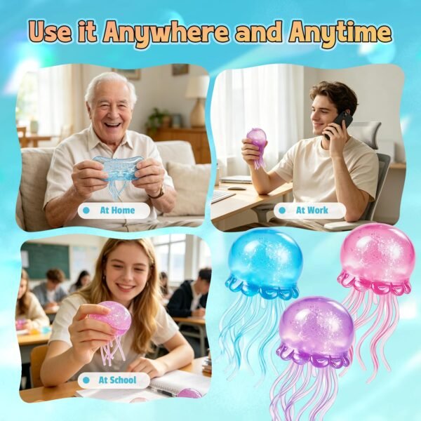 NeeDoh JellySquish Sparkle jellyfish squishy showing glitter dome and soft tentacles — Image 7 of 9