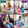 Blue NeeDoh Dream Drop raindrop squish toy resting on its clear splash-shaped stand — Image 4 of 7