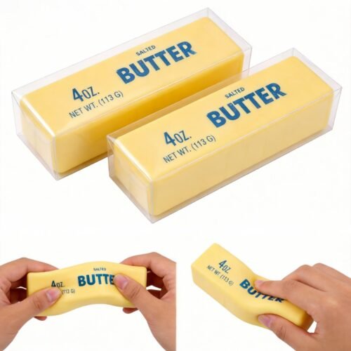 Slow-Rise Butter Squishy by NeeDoh | Realistic Sensory Toy – NeeDoh Souq (1/11) Hand holding a NeeDoh Butter Squishy realistic slow-rise butter stick toy — Image 1 of 11