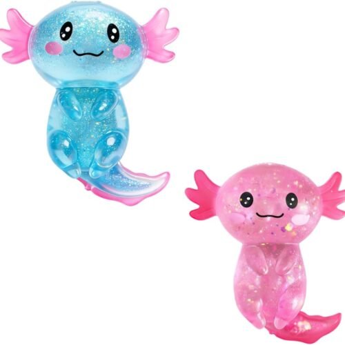 Glitter axolotl squishy two-pack showing pink and blue toys — Image 1 of 10