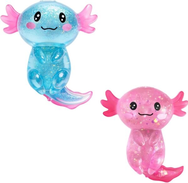 Glitter axolotl squishy two-pack showing pink and blue toys — Image 1 of 10