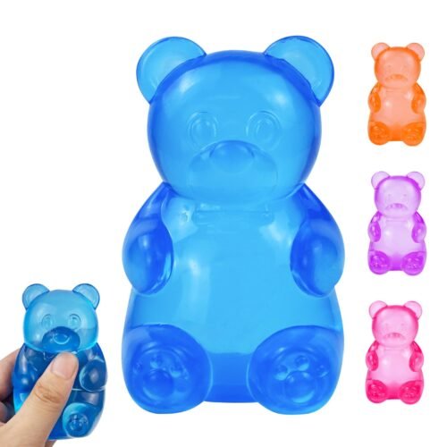 Blue jelly NeeDoh Gummy Bear Taba Squishy being squeezed — Image 1 of 11