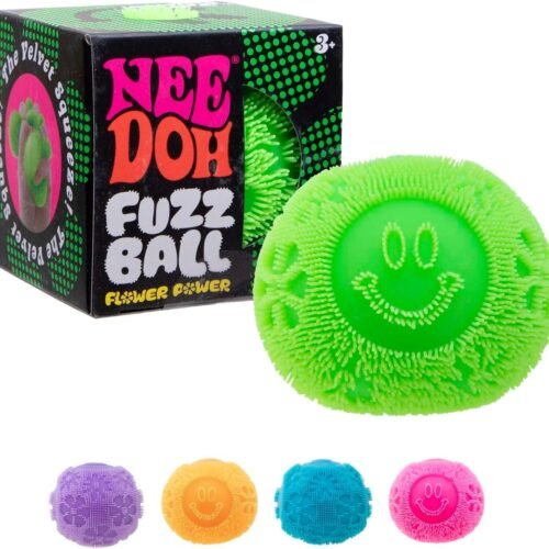 Close-up of NeeDoh Fuzz Ball Flower Power, a retro floral velvet squishy stress ball — Image 1 of 1