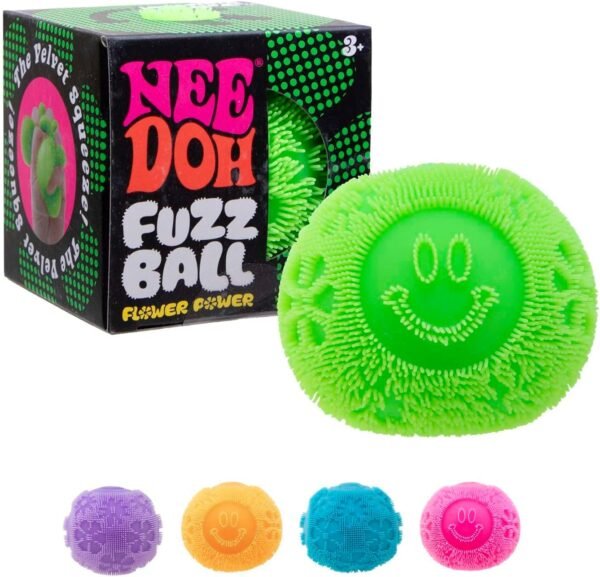Close-up of NeeDoh Fuzz Ball Flower Power, a retro floral velvet squishy stress ball — Image 1 of 1