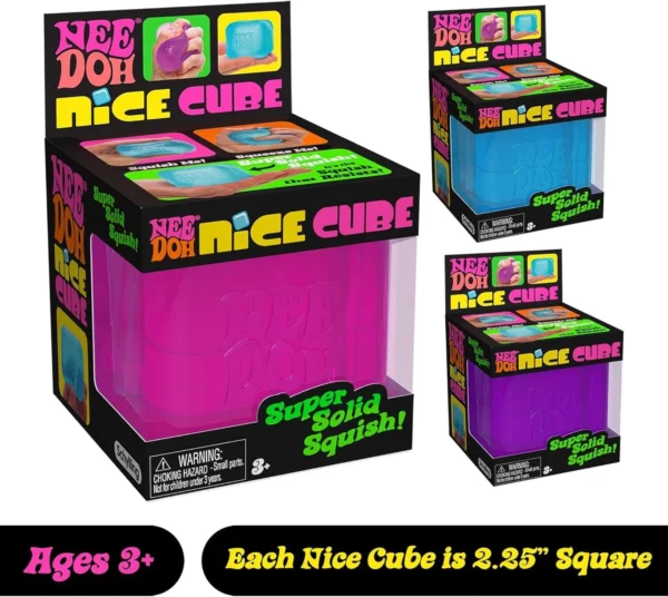 NeeDoh Nice Cube Super Solid slow-rise squishy fidget toy in translucent blue, pink, and purple — Image 3 of 7
