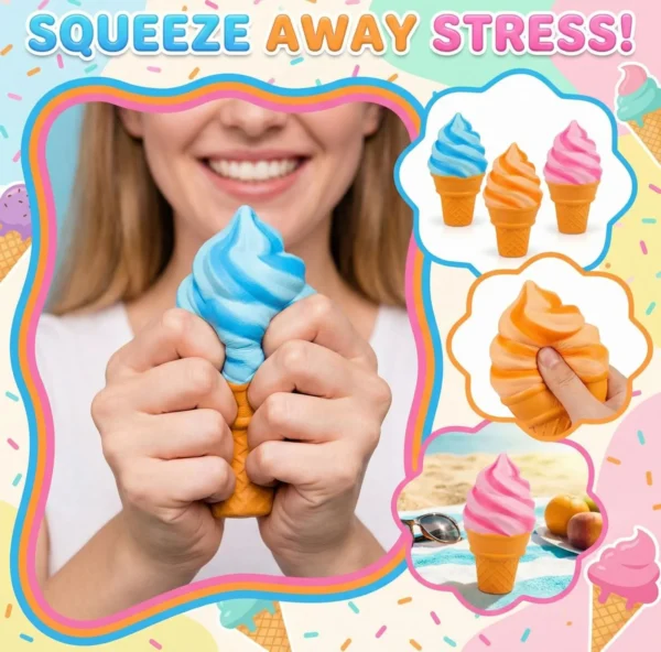NeeDoh Nice Cream Cone Squishy – squishy fidget toy shaped like a soft serve cone — Image 5 of 6