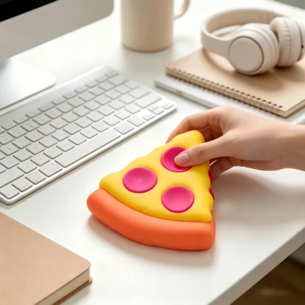 NeeDoh Pizza Squeezza pizza slice fidget toy with removable cheese and pepperoni toppings — Image 9 of 9